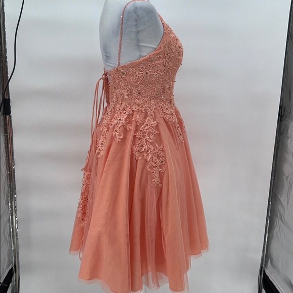 JJ’s House Coral Tulle Lace Embroidered Fit Flare Dress Spaghetti Strap US 2 - Picture 6 of 11